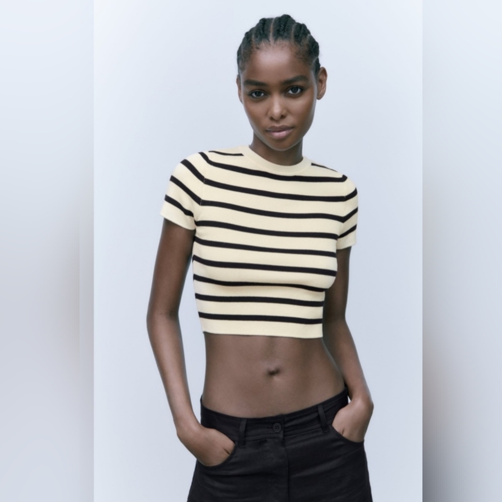 Zara Knit Striped Cropped Top, XS